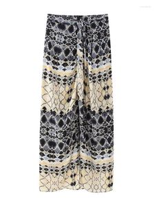 Rokken Dames Vintage Patchwork Slangenprint Hoge Taille Zomer Lange Meisjes 2024 Mode Knotte Slit Rechte Rok Femme