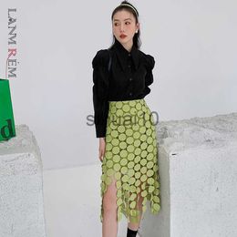Faldas LANMREM 2023 nueva falda de primavera para mujer Color verde cintura elástica borla Patchwork suelta A-line faldas moda femenina 2J651 J230621