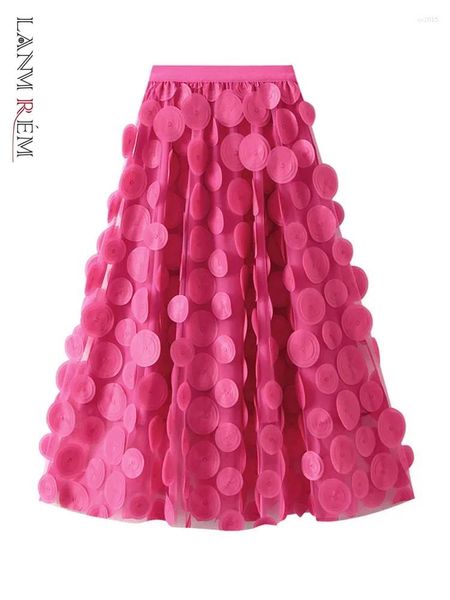 Faldas LANMREM 3D Wave Dot falda de malla 2024 diseño cintura elástica capas de Color sólido moda fiesta ropa femenina elegante 2DA2698