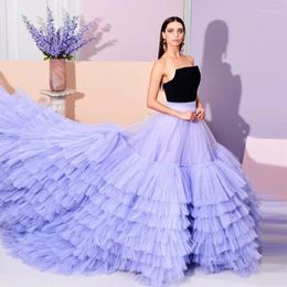 Faldas de la lavanda Tiered Long Girls Fiesta de cumpleaños Hopfy Tulle Skirt Women Wedding Invitado PROM FORMAL DE VIACIÓN SAIA SAIAS