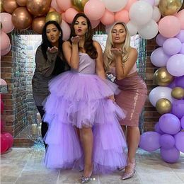 Jupes lavande Tulle femmes jupe en couches violet clair haut bas anniversaire pour PoShoots sur mesure