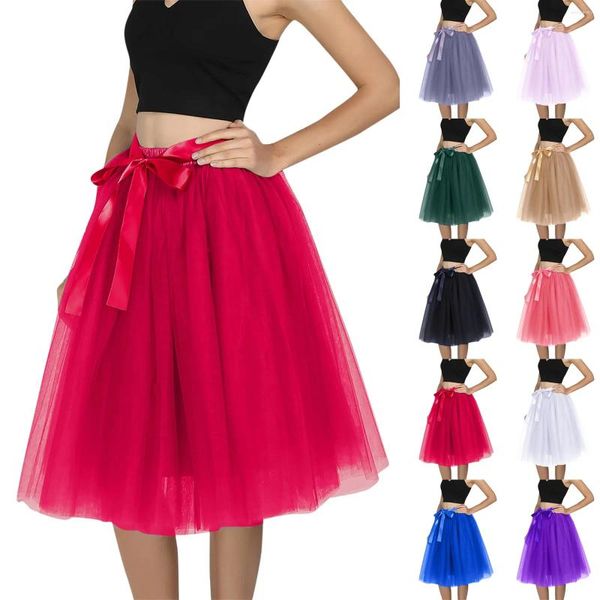 Jupes superposées longueur genou Tulle Jupe élégante plissée Tutu femmes Vintage Lolita jupon robe de bal Faldas Mujer Saia Jupe