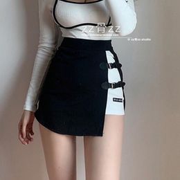 Rokken Leren Knop Split Onregelmatige Hoge Taille Koreaanse Micro Rok Korte Mini Korea Sexy Dames Streetwear S470