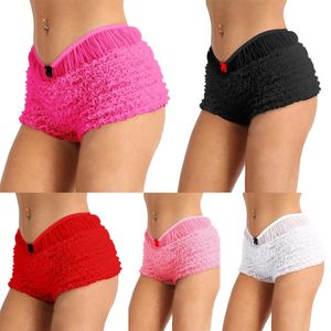 Pantalones cortos para mujeres flores de encaje de encaje pantalones sissy chicas con volantes con volantes lolita ruffled bowknot dance shorts