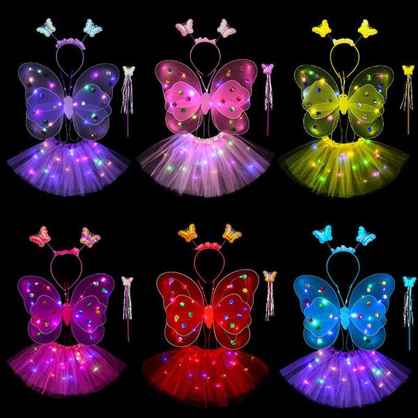 Jupes lumière LED ailes de papillon filles Costume anniversaire Halloween robe de princesse ange lumineux TuTu jupe fête jusqu'à 230614