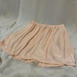 Skirts Longitud 45 cm Summer Glossy Ver a través de Satin Sexy Skirt Women una línea delgada de fondo corto sin costuras