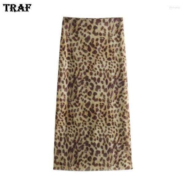 Jupes jupe à motif léopard pour femmes printemps été 2024 avec streetwear slim-innombière à taille basse longue longue