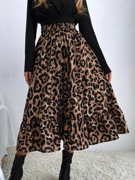 Gonne Leopard Print Lungo Marrone A-Line Per Le Donne Autunno Inverno Maxi Vestito Allentato Delle Signore a Vita Alta Mori Vestiti 2023 moda