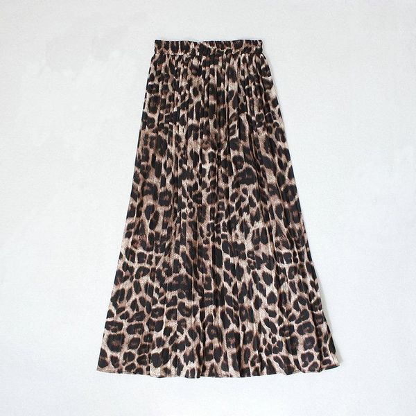 Jupes jupe plissée imprimé léopard femmes élastique taille haute midi avec doublure une ligne en mousseline de soie 3 couleurs 2021 automne streetwear