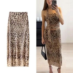 Jupes léopard imprimer en tulle jupe femme vintage haute taille longtemps pour les femmes en mesh élégant femmes élégantes
