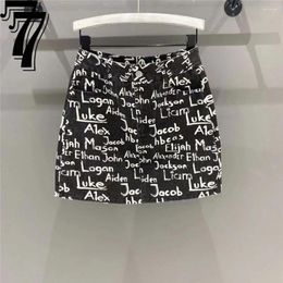 Skirts Letters haute jupe en jean-jupe 2024 Impression d'été Fashion A-Line Short Package Hip
