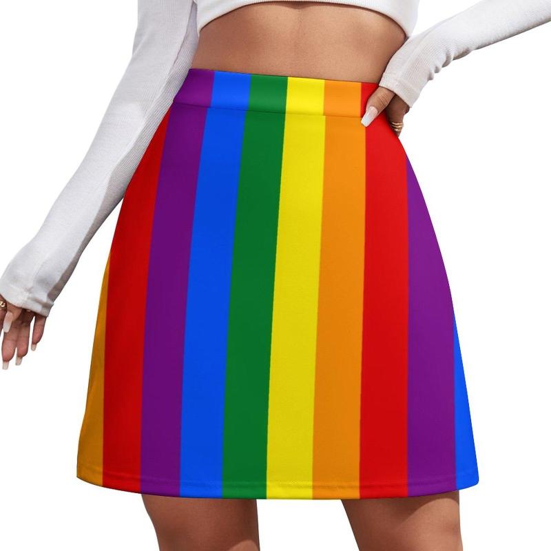 Faldas LGBT Arco Iris Falda Femenina Orgullo Gay Estampado de bandera Lindo Mini Verano Moda de calle Cintura alta Oversize Casual A-line