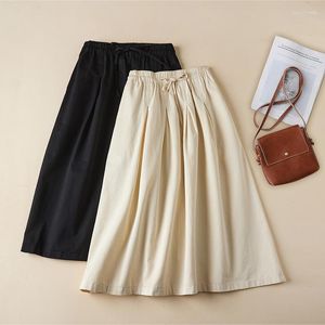 Rokken limiguyue elastische taille trekstring a-line rok vrouwen solide alle match casual katoenen lente zomer ademende Japanse U214