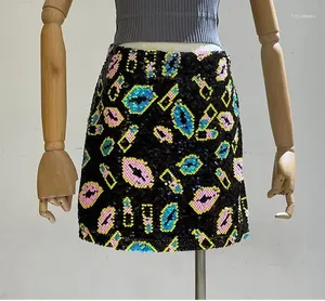 Faldas de lápiz labial bordado fábrica de lentejuelas mini mujer hippie falda de lentejuelas
