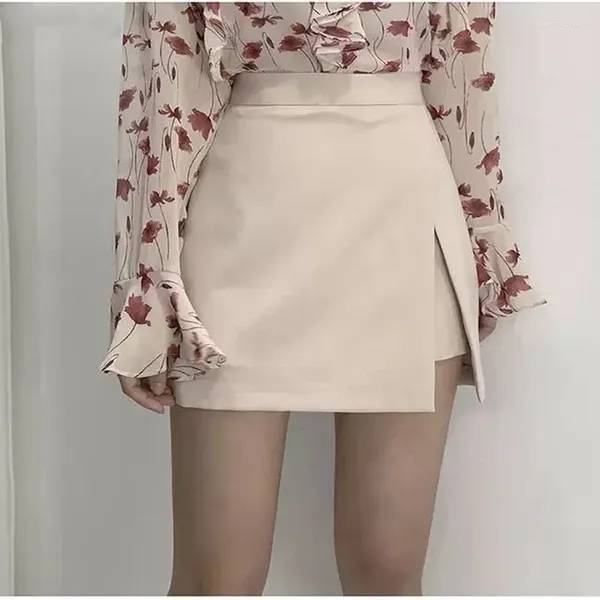 Faldas LKSK Mini falda de mujer irregular color sólido lado dividido elástico moda coreana OL cintura alta corta primavera otoño