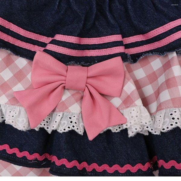 Jupes Lolita Style Mini Denim femmes gothique dentelle Plaid coeurs volants Jk jupe filles japonaises Sexy Y2k Punk à plusieurs niveaux doux