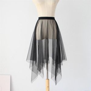 Jupes longues noir blanc Tulle dentelle maille jupe femmes jupon sous-jupe gothique Punk irrégulière couvrir Tutu pour fille