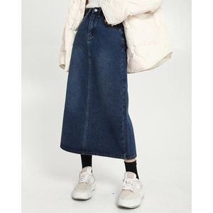 Jupes Jupe longue en jean Femme Midi Rétro A-ligne Jean Printemps 2023 Fourche fendue Bleu Taille haute Jupe