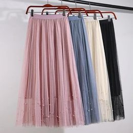 Jupes longues mode coréenne Harajuku Kawaii Y2k Midi Maxi Tulle printemps automne taille haute Streetwear rose noir 230427