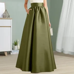 Skirts Long Robe Skirt Elegant Vintage Satin Maxi With High Waist Pockets For Women A-line Floor Length Solid Color Autumn