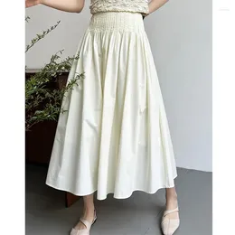Jupes longues jupe coréenne mode élégante dames élastiques hautes taies A-line midi plissé blanc rose noir