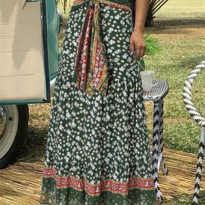 Rokken lange rokken vrouwen mode celmia herfst bohemian bloemen gedrukte highwaisted maxi rok vintage casual losbandage bodem 220924