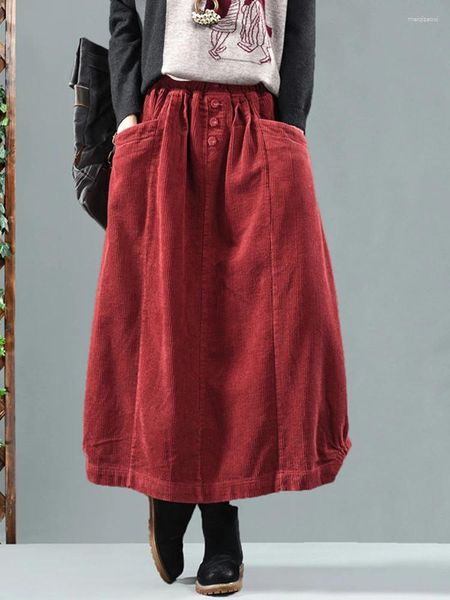 Faldas holgadas e informales para mujer, ropa Vintage, ropa de calle clásica de lujo, diseño coreano, moda de invierno, pana, 2023