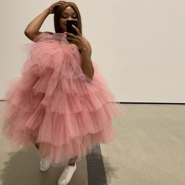 Faldas Lovely Pink High Low Tiered Puffy Tulle para mujeres Est diseñado largo hasta el suelo 2023 Tutu