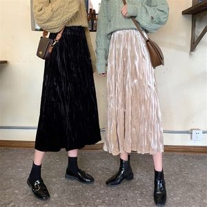 Jupes lucyever automne hiver mini-femmes élégant velours haute taille jupe longue femme vintage plies streetwear une ligne 221007