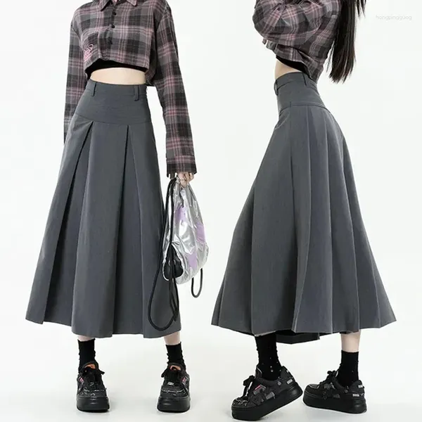 Jupes Lucyever College Style Jupe plissée 2024 Spring Summer High Woman Femme Korean Grey A-Line Midi