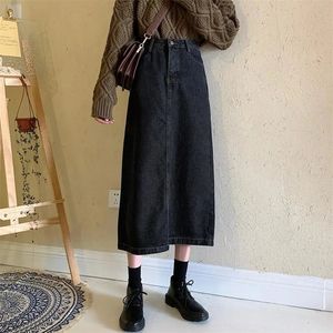 Rokken Lucyever Koreaanse chique denim midi vrouwen lente hoge taille eenvoudige middellange vintage vintage all-match streetwear 221007