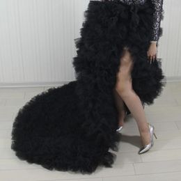 Jupes de luxe noir moelleux tulle fente latérale avec train femmes jupe sur mesure pour fête d'anniversaire po shoot mariage de mariée