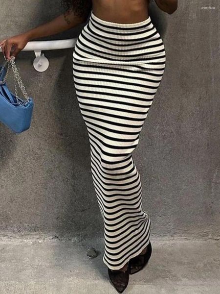 Faldas LW Fashion MAXI Patrón de vestir de cintura alta cebra Falda a rayas Bodycon Midi Long Streetwear Pencil