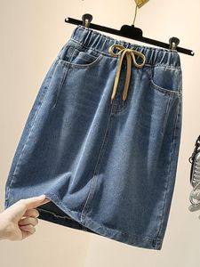Sieren ly Varey Lin lente zomer denim rokken vrouwen mode elastische taille veter jeans rokken dame casual a-line blauwe rokken 230308
