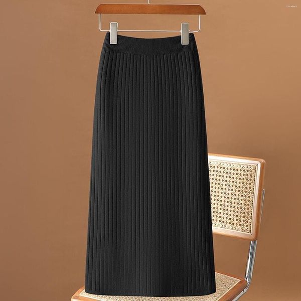 Faldas M-2xl para mujer hasta la rodilla otoño primavera mujer recta Color sólido tejido moda Oficina señoras ropa H60