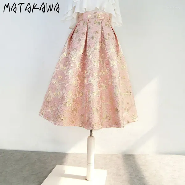 Jupes Matakawa Broidered Floral Femmes Elegant Pink Sweet Spring automne Faldas Vintage High Wistre Korean Fashion Jupe Femme