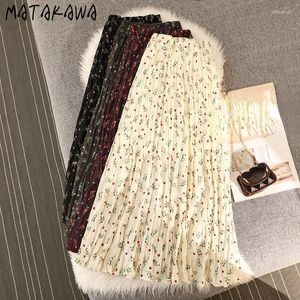 Jupes matakawa vintage florale longue jupe plissée coréenne fashion printemps été sweet faldas mujer a-line haute taille femme