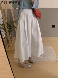 Faldas Matakawa White for Women A-Line Vintage Fashion Korean Sweet Simple Faldas Mujer Elegante Spring Summer Falda larga