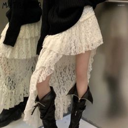 Jupes Matakawa Y2K Lace pour femmes Irrégules printemps été doux vintage sexy faldas mujer coréen morean ruffles mini jupe