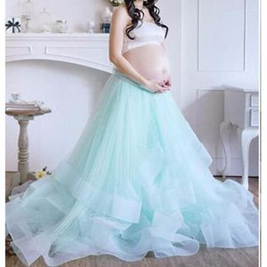 Faldas maternidad disparar falda larga tul azul raro boho puffy maxi mujeres con gradas por encargo faldas