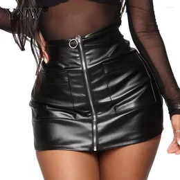 Jupes Matte Slim Mini Sexy Mode PU Courte Taille Haute Jupe Coréen Discothèque Streetwear Gros Vêtements Noir Zipper