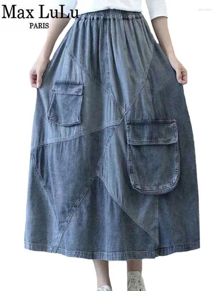 Jupes Max LuLu Coréen Automne Mode Vêtements 2024 Femmes Lâche Vintage Élastique Taille Haute Denim Coton Dames Casual Streetwear