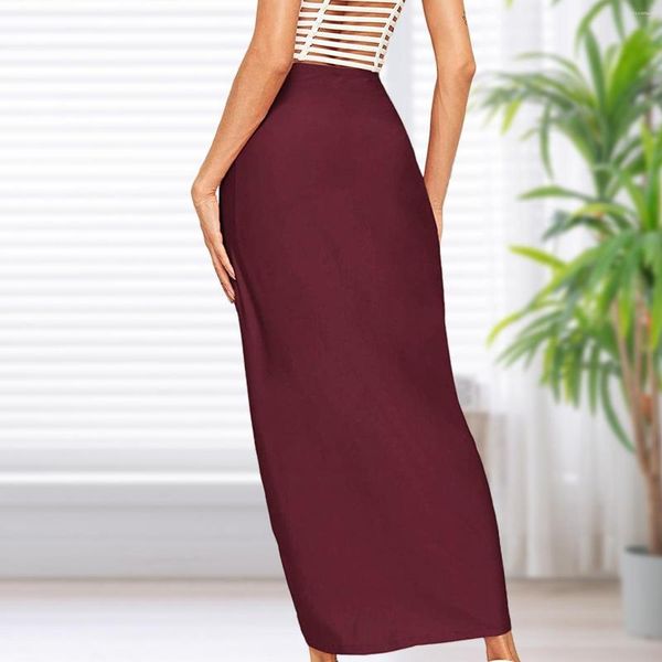 Jupes Maxi jupe drapée femmes couleur unie fente enveloppement asymétrique élastique minceur élégant respirant vacances sortie