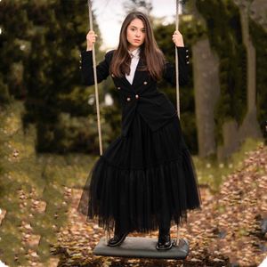 Faldas Maxi largas de tul de 90cm, faldas tutú plisadas góticas negras Steampunk, enagua Vintage para mujer, falda lange rok jupes