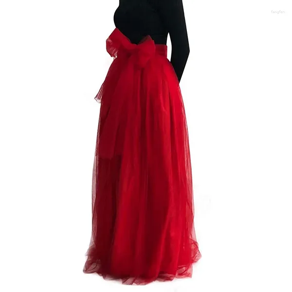 Jupes Maxi Tulle Jupe Longueur De Plancher Élégant Demoiselle D'honneur De Mariage Avec Ceinture Taille Haute Longue Noir Falda Tul Mujer