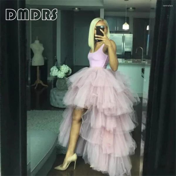 Jupes Maxi Tutu Robe Haute Basse Tulle Jupe Volants À Volants Asymétrique Fête De Bal Saia Faldas