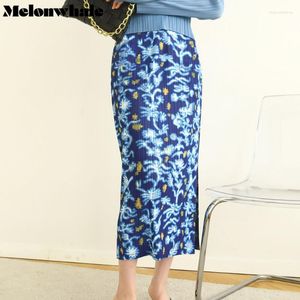 Faldas MelonWhale, falda informal plisada con estampado Floral para mujer, ropa femenina de malla empalmada de cintura alta, verano 2023