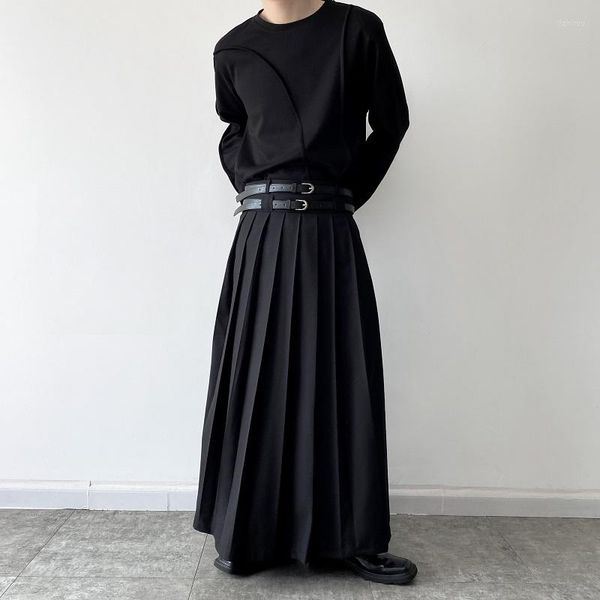 Faldas Hombres Moda Hip Hop Falda plisada con cinturón Gothic Vinatge Black Pantskirt Harajuku Casual Long para mujeres