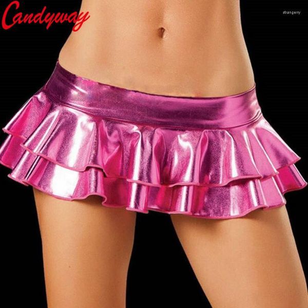 Faldas Min Sexy Falda de látex Mujeres Pole Dancing Club Wear Short 7 colores Cuero Micro Mini Erotic Fetish