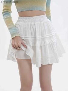 Rokken mini geplooide rok vrouwen zomer Koreaanse mode wit zwart alle match ruches esthetische hoge taille cake rok vrouw